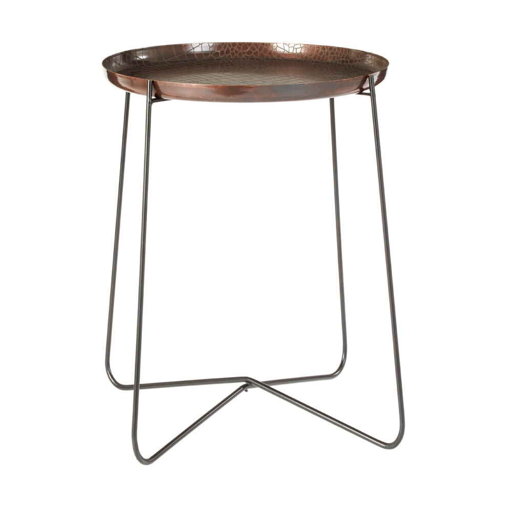 Sleek Large Copper And Black Side Table, Round Top Small Lounge Table, Contemporary Bed Side Table
