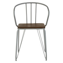 Versatile Grey Metal and Elm Wood Arm Chair, Accent Dining Arm Chair, Wooden Chair for Home, Office, Lounge