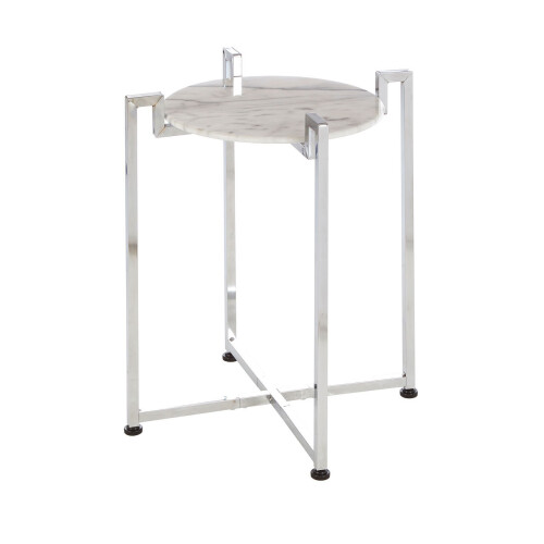 Premier Housewares Elegant White Marble Side Table With Chrome Base, Durable Side Table By Couch, Versatile Small Lounge Table