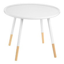 Contemporary White And Natural Round Side Table, Durable And Sturdy Wooden Side Table, Round Top Table