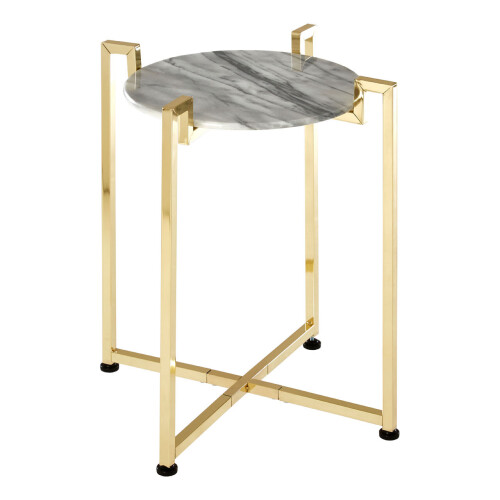 Premier Housewares Versatile White Marble Side Table With Warm Gold Base, Durable Side Table By Couch, Elegant Lounge Table 2