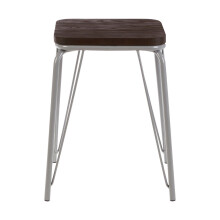Sturdy And Reliable Grey Metal and Elm Small Wood Stool, Small Square Stool, Wooden Stool for Home, Office
