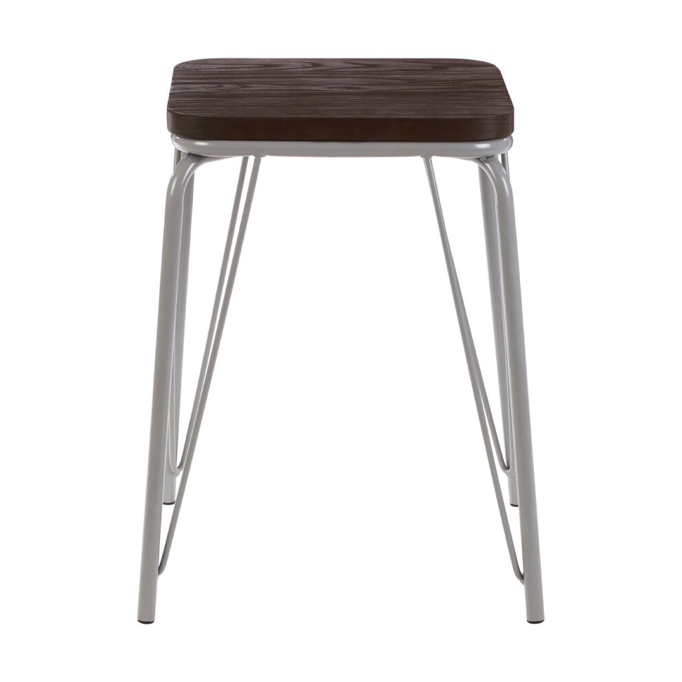 Premier Housewares Sturdy And Reliable Grey Metal And Elm Small Wood Stool, Small Square Stool, Wooden Stool For Home, Office