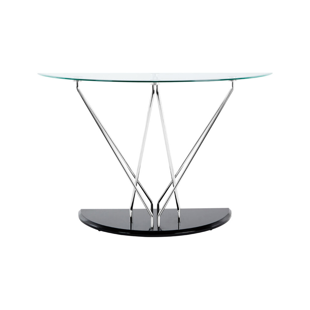 Modern Half Moon Console Table, Contemporary Chrome and Glass Console Table, Half Circle Console Table