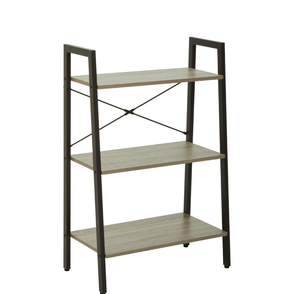 Premier Housewares Three Tier Oak Veneer Ladder Shelf Unit, Functional Industrial Narrow Shelf, Stylish Tall Cupboard Grey