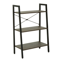 Functional Three Tier Dark Oak Veneer Ladder Shelf Unit, Stylish Industrial Narrow Shelf, Versatile Cupboard