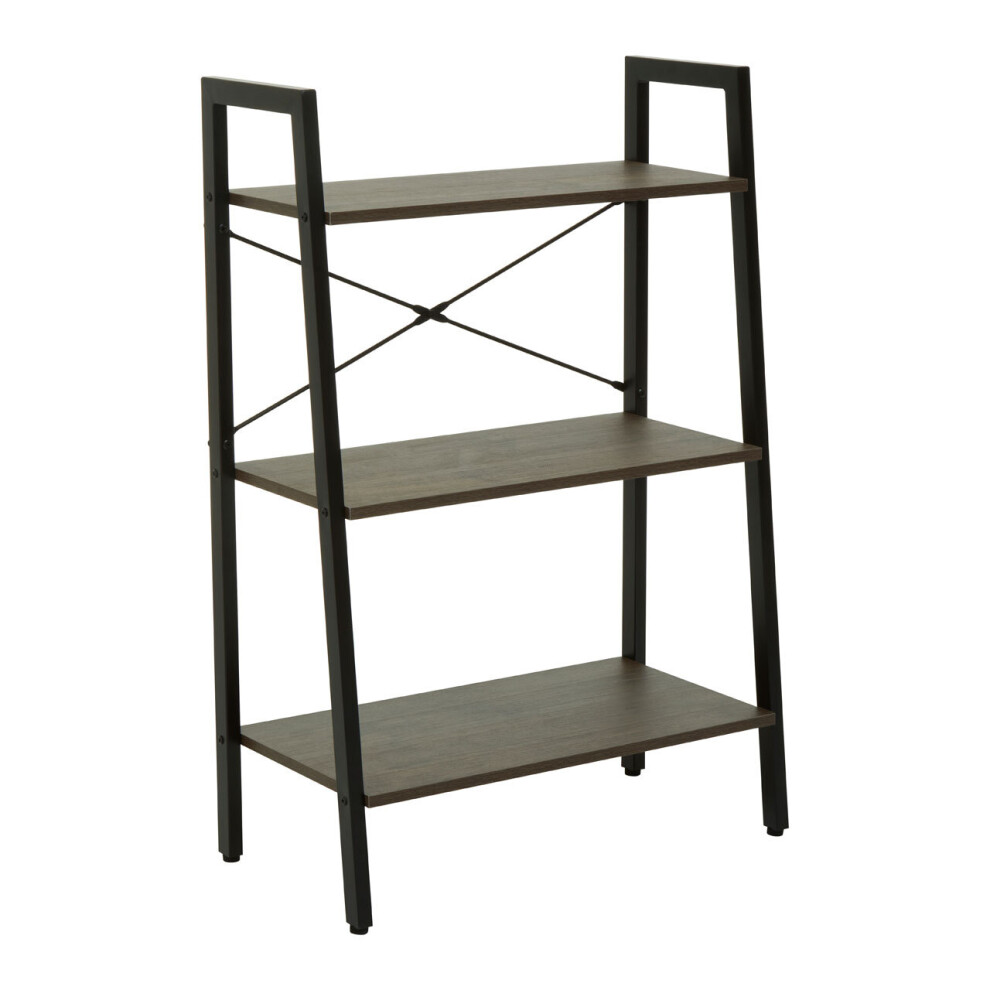 Premier Housewares Functional Three Tier Oak Veneer Ladder Shelf Unit, Stylish Industrial Narrow Shelf, Versatile Cupboard Dark