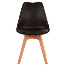 Black Chair With Cushion And Beech Wood Legs, Comfortable Seating Faux Leather Chair, Space-Saver Bar Chair