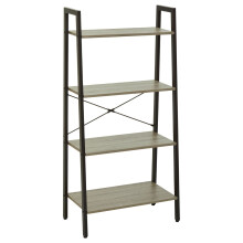 Four Tier Grey Oak Veneer Ladder Shelf Unit, Functional Industrial Narrow Shelf, Stylish Tall Cupboard