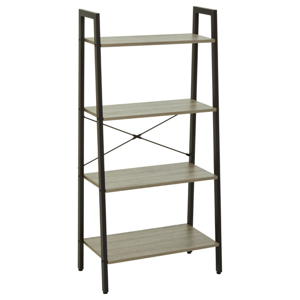 Premier Housewares Four Tier Grey Oak Veneer Ladder Shelf Unit, Functional Industrial Narrow Shelf, Stylish Tall Cupboard