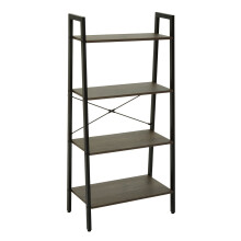 Functional Four Tier Dark Oak Veneer Ladder Shelf Unit, Stylish Industrial Narrow Shelf, Versatile Cupboard
