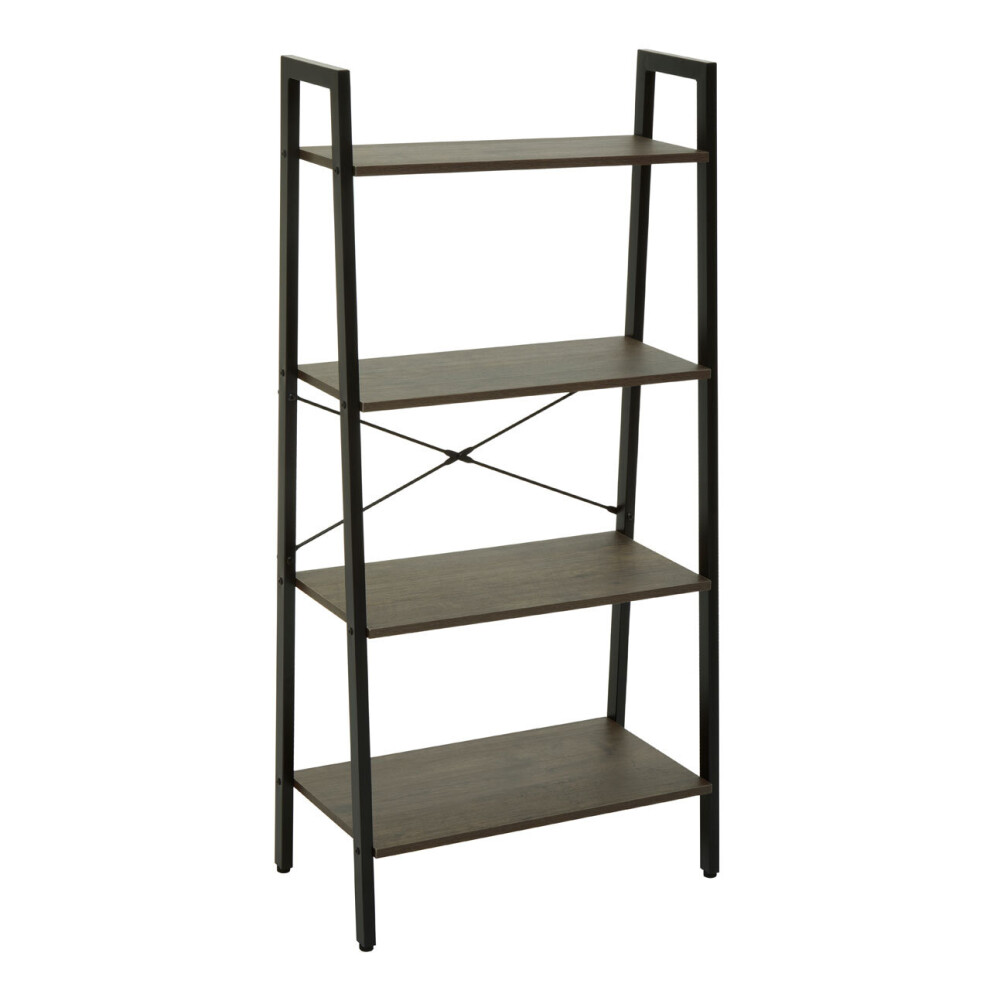 Premier Housewares Functional Four Tier Dark Oak Veneer Ladder Shelf Unit, Stylish Industrial Narrow Shelf, Versatile Cupboard