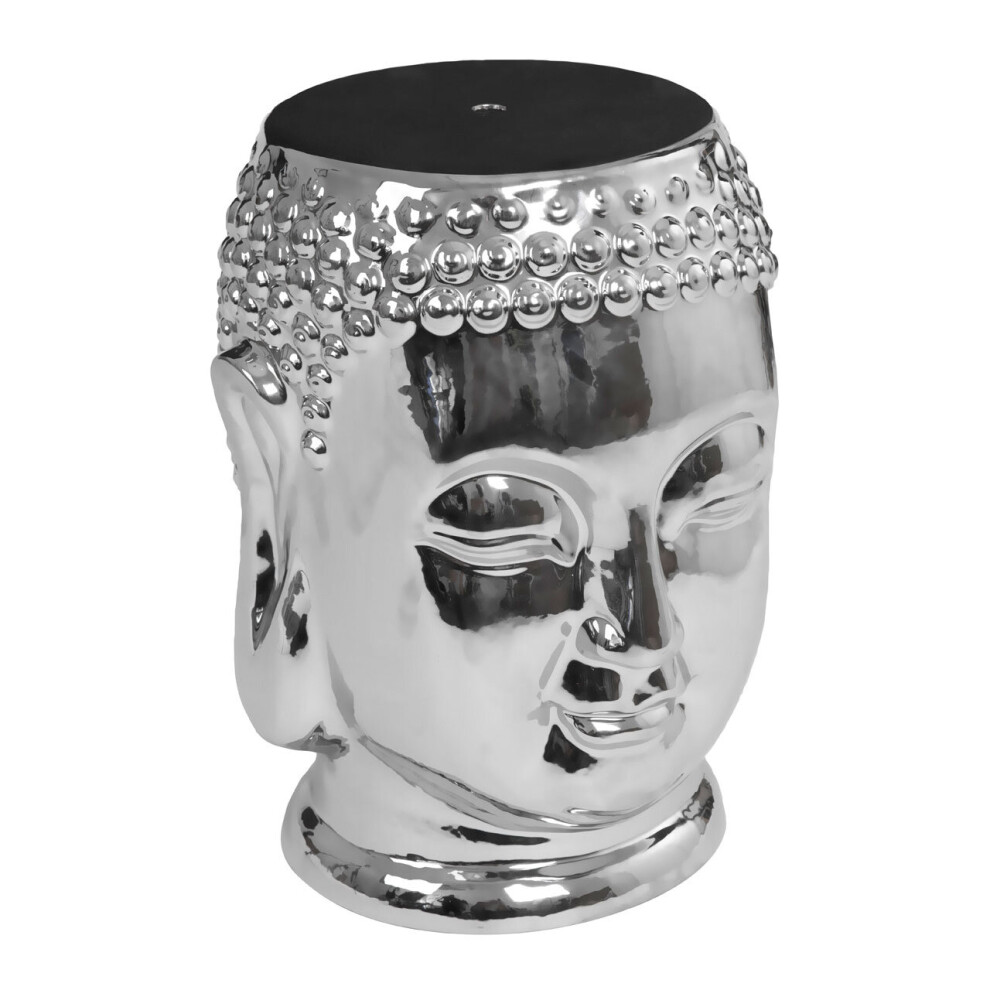 Premier Housewares Buddha Ceramic Side Table, Modern Side Table, Buddha Face Side Table, Side Table Silver