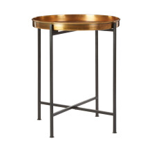 Sleek Small Brass And Black Finish Side Table, Round Top Small Lounge Table, Contemporary Bed Side Table