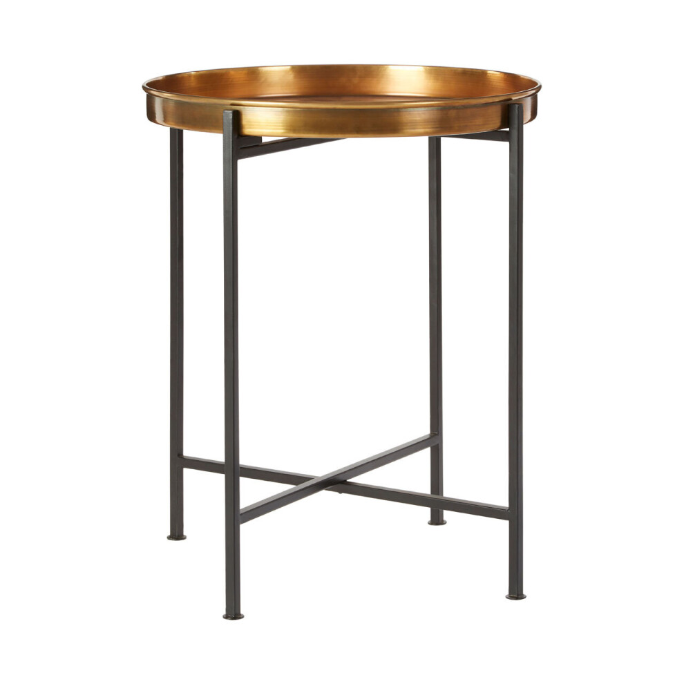 Premier Housewares Sleek Small Brass And Black Finish Side Table, Round Top Small Lounge Table, Contemporary Bed Side Table