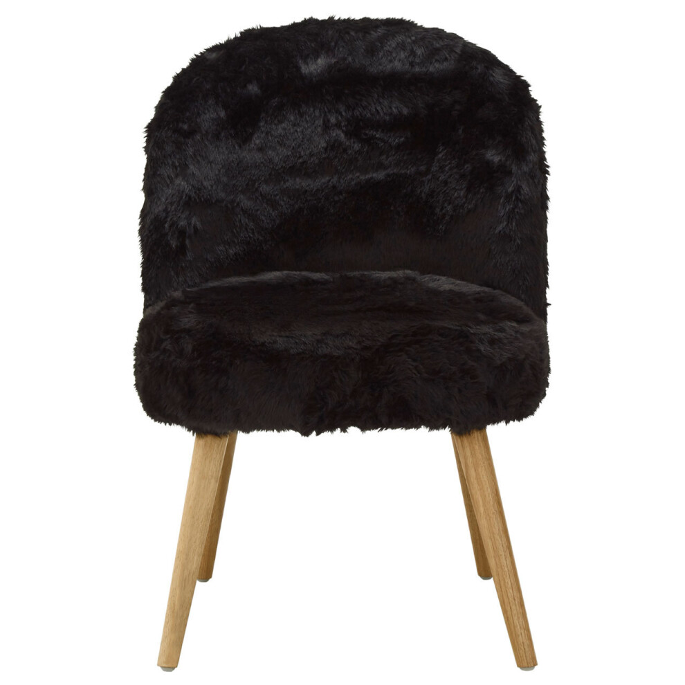 Premier Housewares Fur Effect Chair, Backrest Indoor Chair, Easy To Clean Small Lounge Chair Black