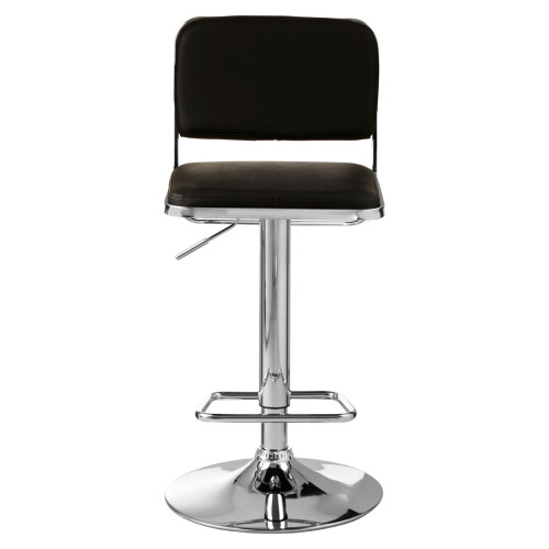 Premier Housewares Black Seat And Chrome Base Bar Stool, Adjustable Height Kitchen Bar Stool, Footrest Swivel Barstool