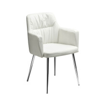 White Leather Effect Chair with Chrome Legs, High Quality Chair, Accent Chair, Borg Chair