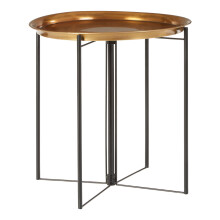 Contemporary Large Brass And Black Finish Side Table, Round Top Small Lounge Table, Sleek Bed Side Table