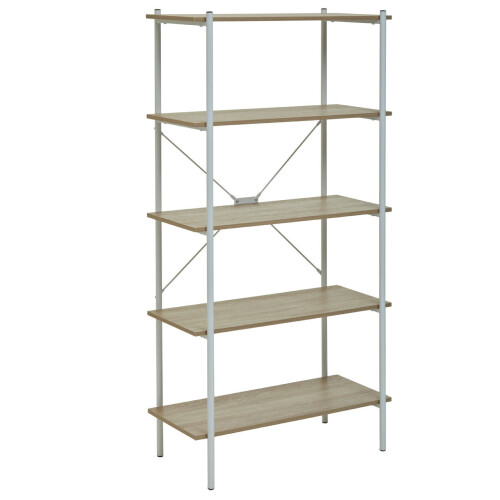 Premier Housewares Five Tier Natural Oak Shelf Unit, Versatile And Adaptable Shelving Unit, Sturdy And Durable tall Cupboards