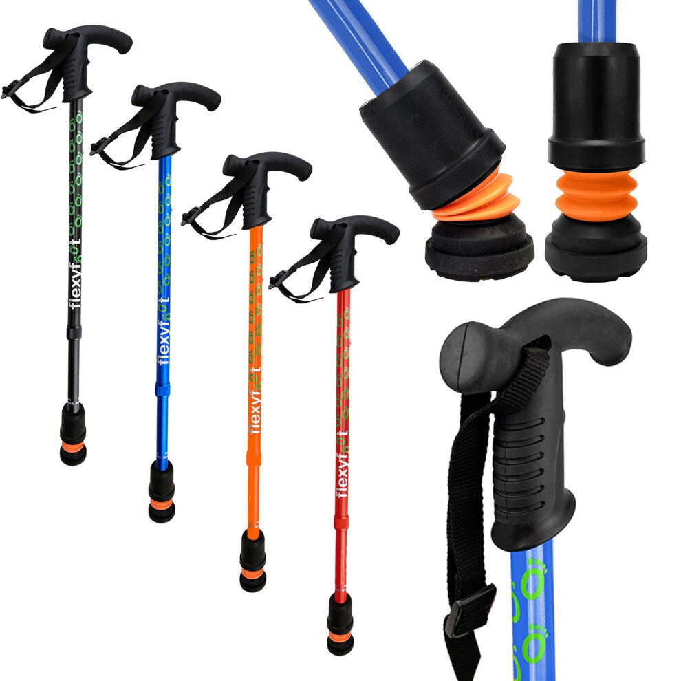 Flexyfoot (Blue) Shock Absorbing Derby Handled Folding Walking Sticks