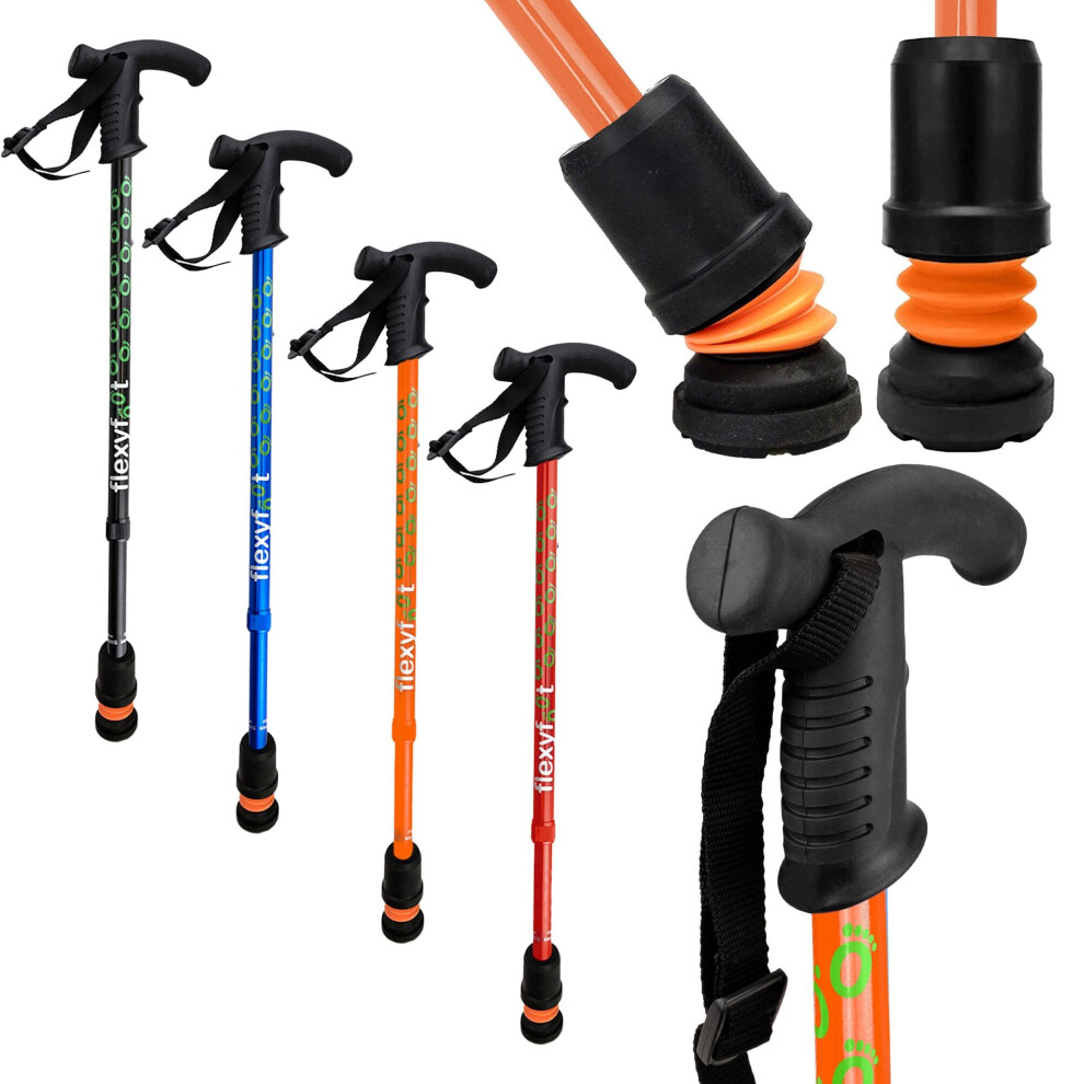 Flexyfoot (Orange) Shock Absorbing Derby Handled Folding Walking Sticks