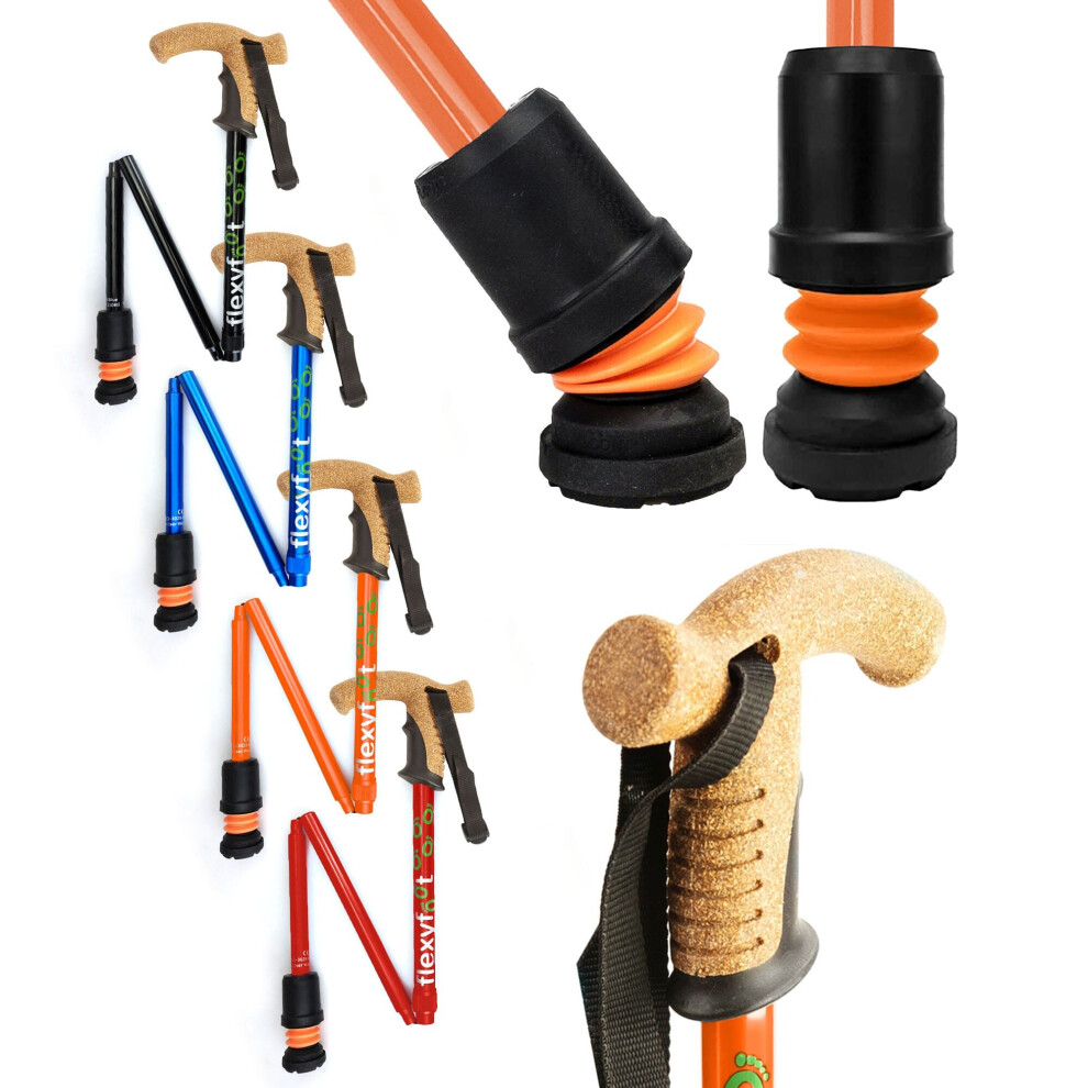 Flexyfoot (Orange) Shock Absorbing Cork Handled Walking Sticks