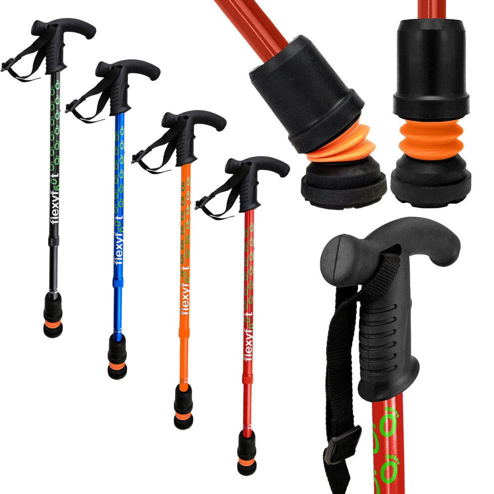 Flexyfoot (Red) Shock Absorbing Derby Handled Folding Walking Sticks