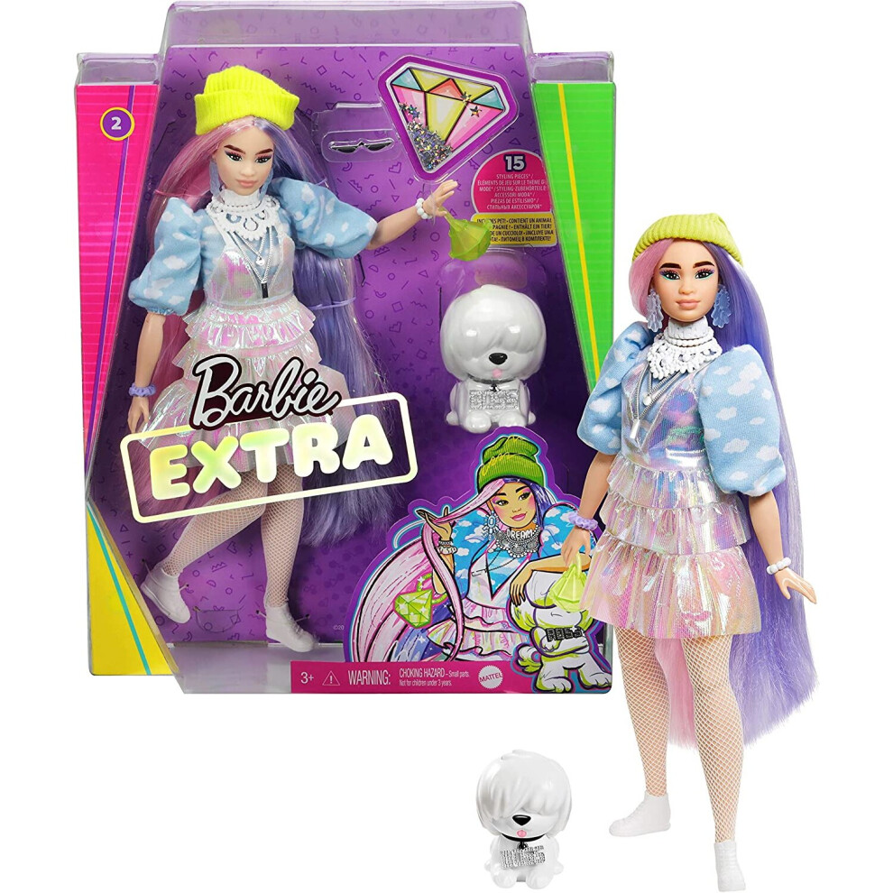 Barbie Extra Doll In Shimmery Look With Pet Puppy