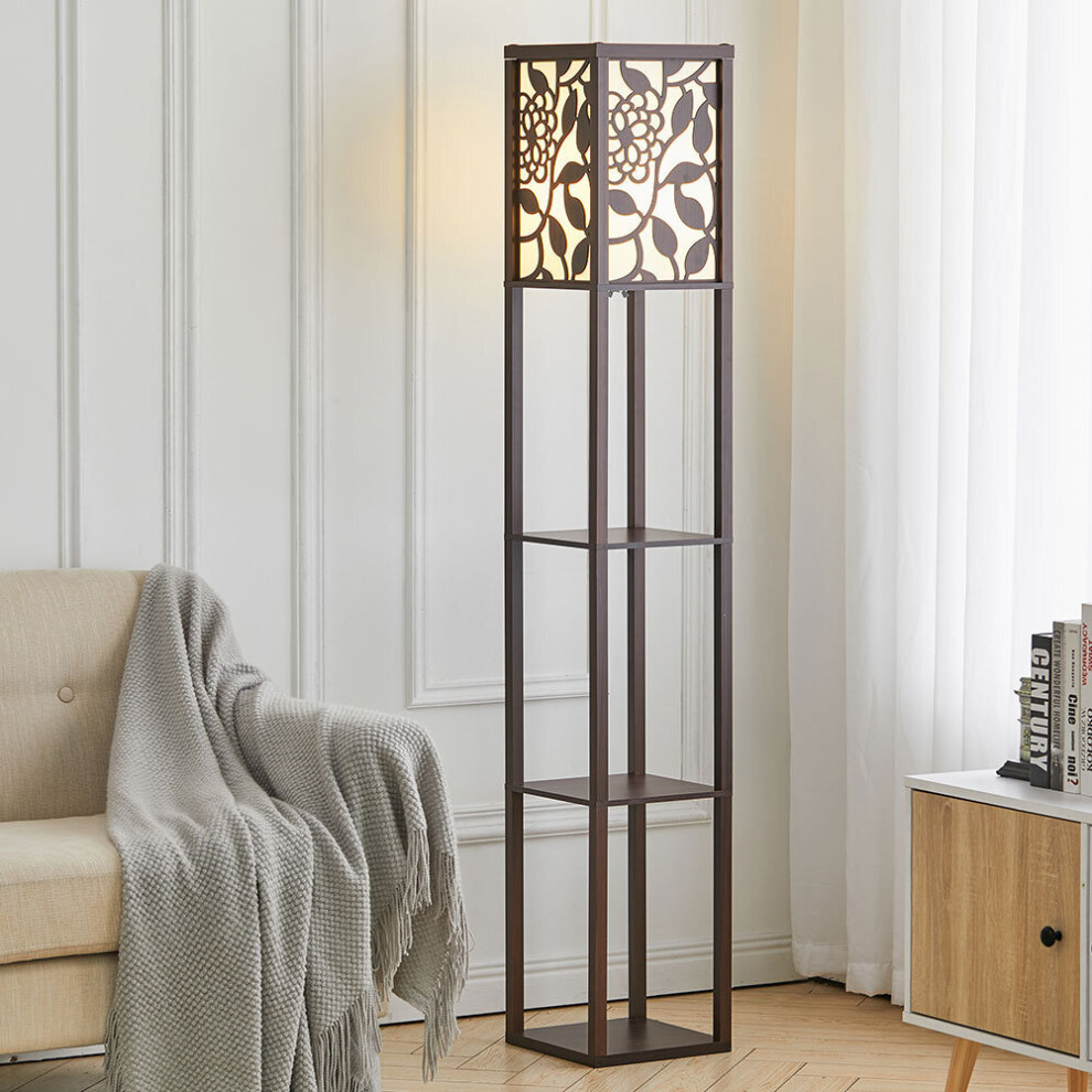 Living And Home (Walnut, #2 Vine) Modern Floor Lamp With Storage Shelves