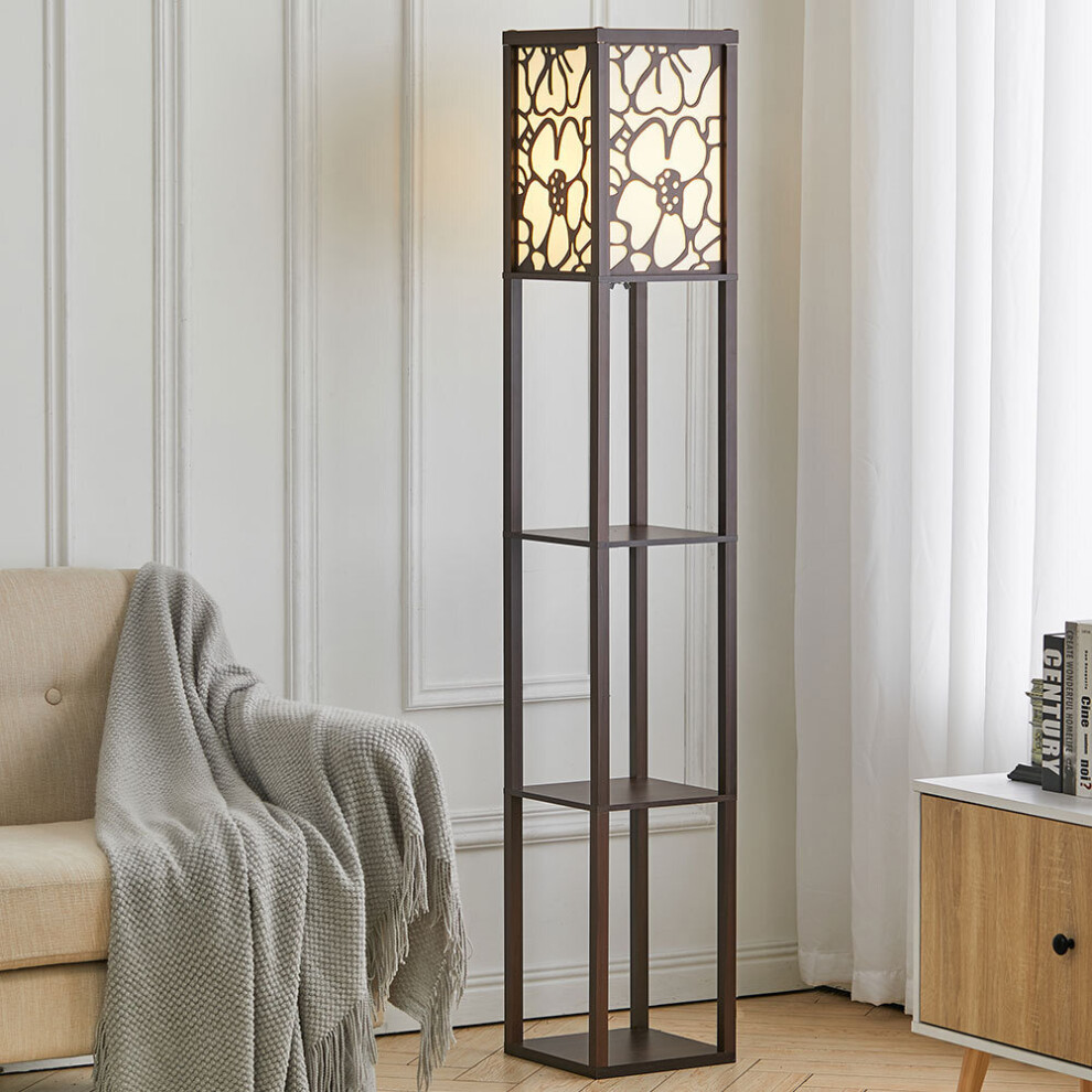 Living And Home (Walnut, #3 Petal) Modern Floor Lamp With Storage Shelves