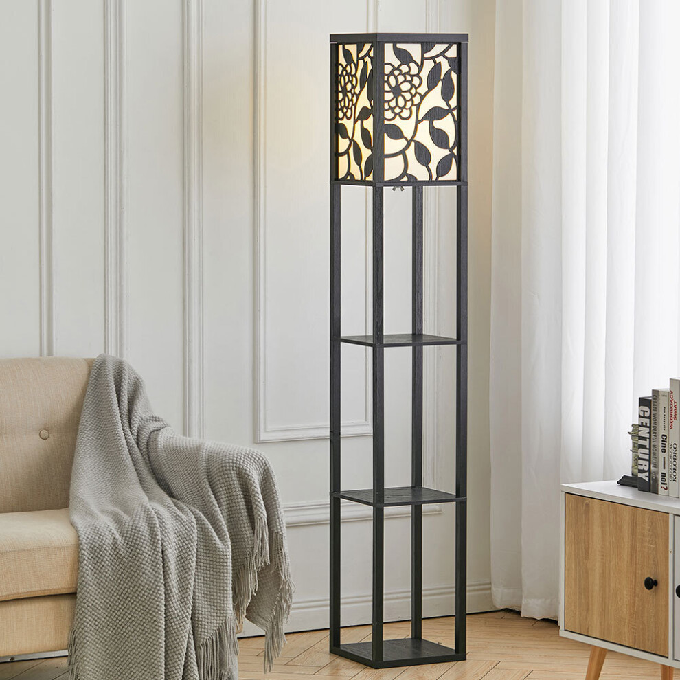 (Black, #2 Vine) Modern Floor Lamp with Storage Shelves