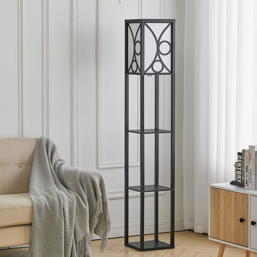 Living And Home (Black, #8 Geometry) Modern Floor Lamp With Storage Shelves