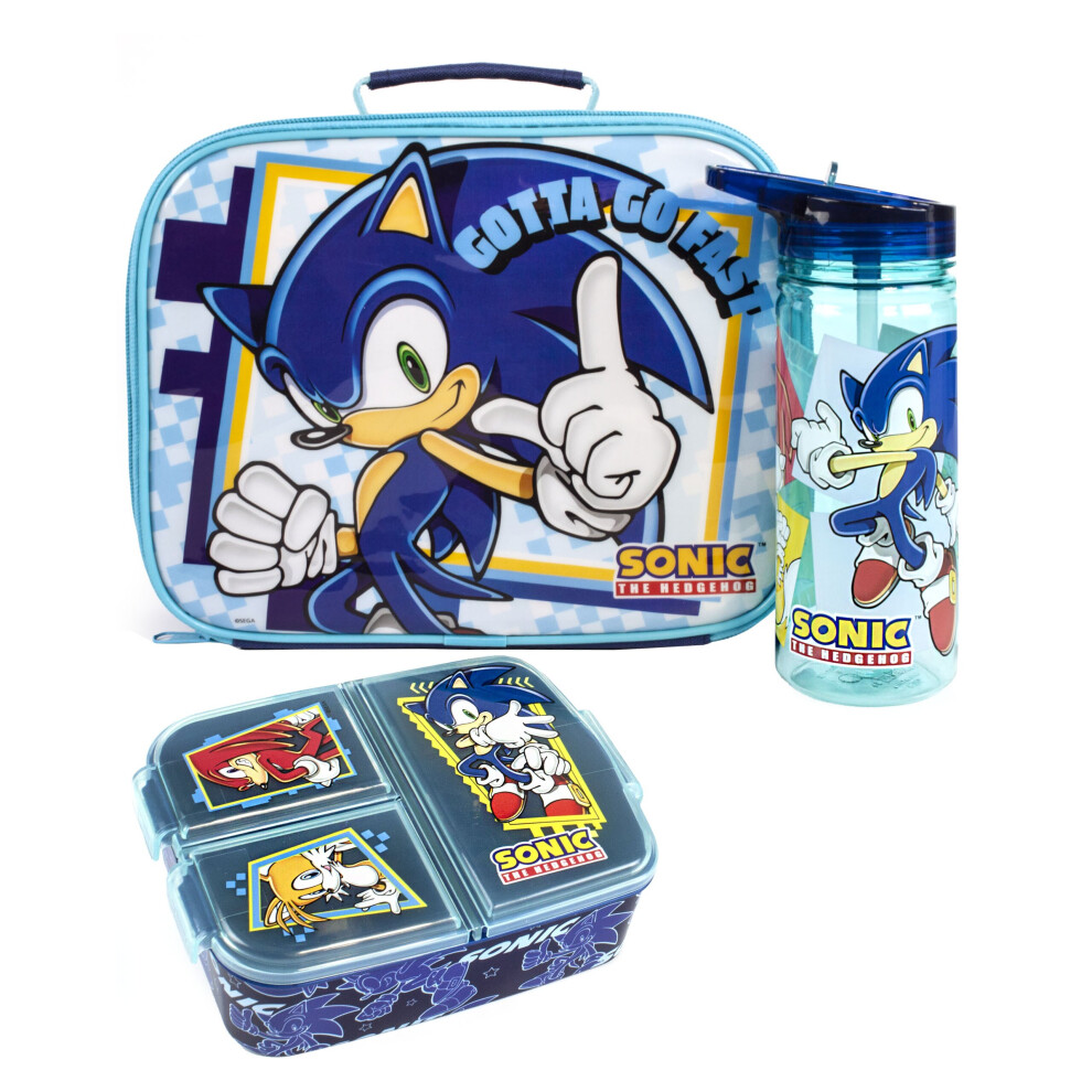 Sonic The Hedgehog Lunch Box Set Kids (Bag, Water Bottle, Snack Pot) One Size