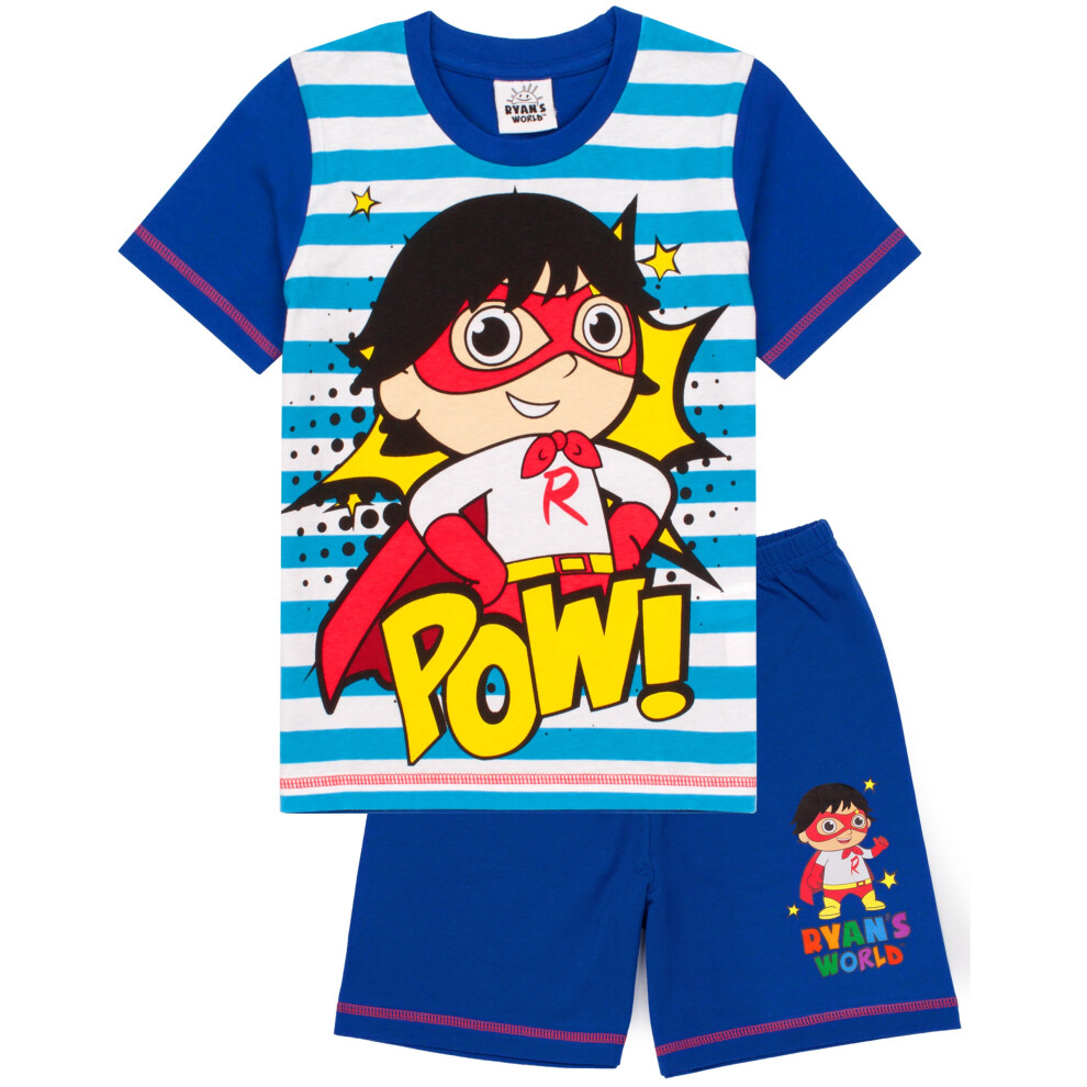 (3-4 Years) Ryans World Pyjamas For Boys | Kids Youtube Superhero T Shirt Trousers PJs Set | Childrens Striped Clothing Merchandise