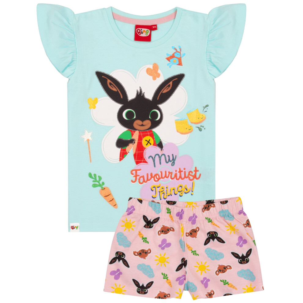 (18-24 Months) Bing Bunny Pyjamas For Girls | Pink Blue Sula Characters PJs with Frilly Short Sleeve T-Shirt & Shorts | CBeebies Childrens Show Merchandise