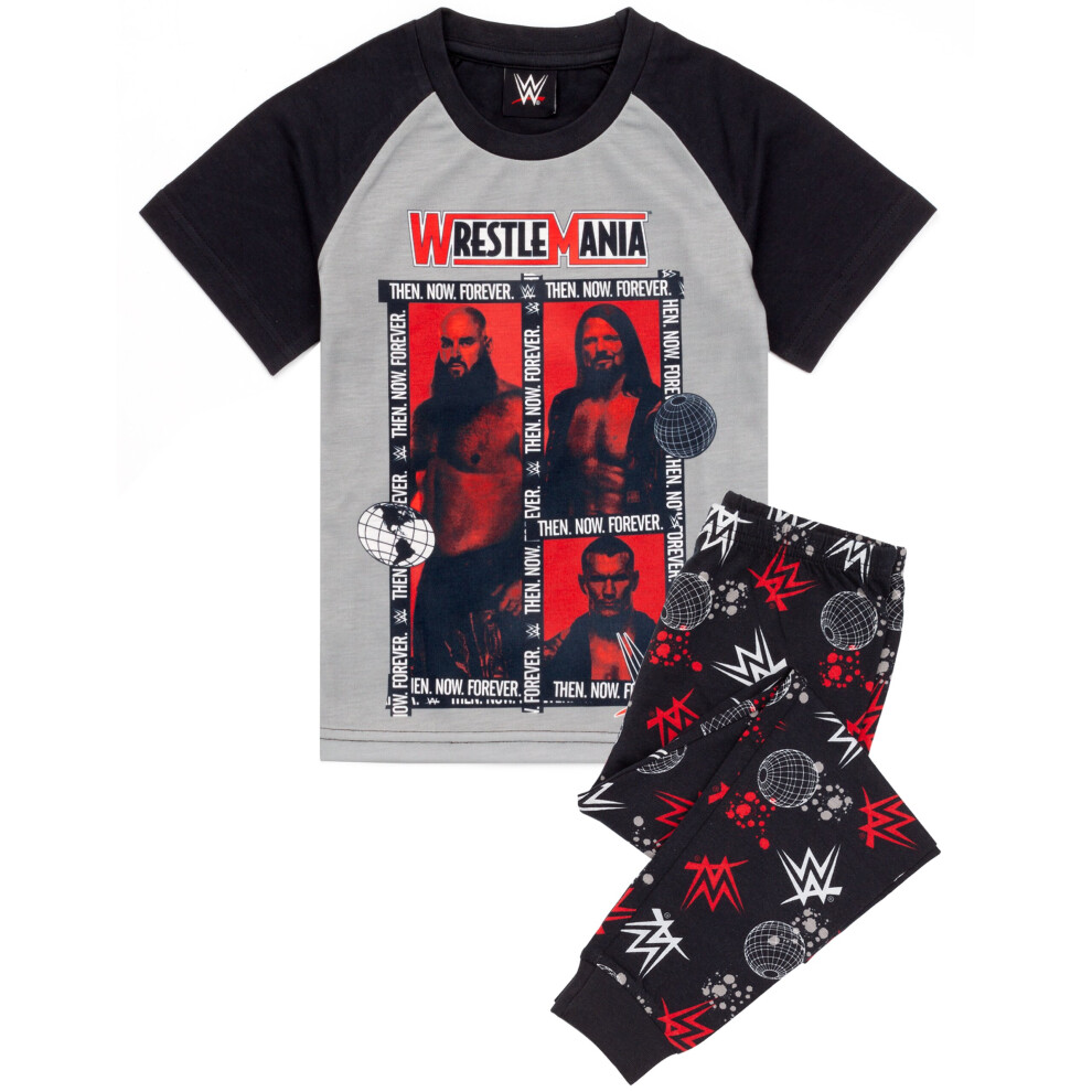 (12-13 Years) WWE Pyjamas For Boys | Kids Wrestle Mania Grey Red T Shirt Trousers PJs | Childrens Wrestling Championship Clothing Merchandise