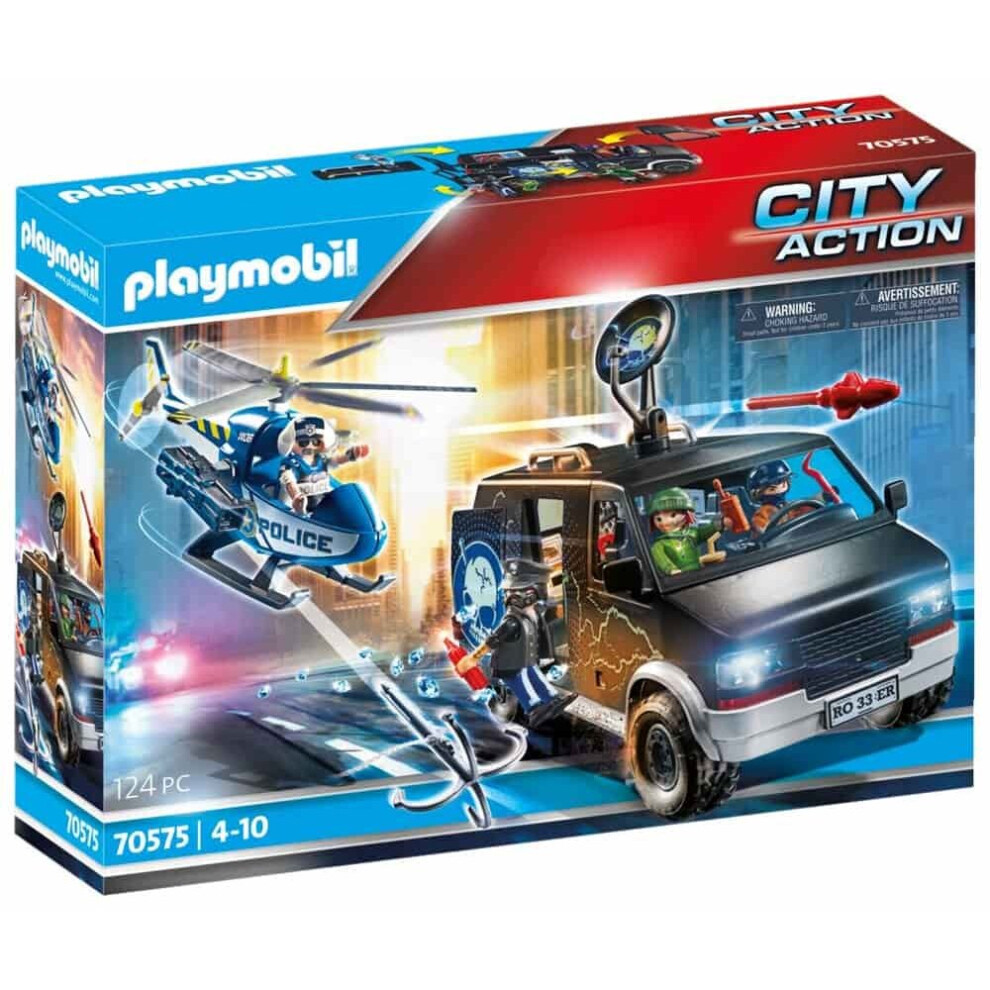 Playmobil 70575 City Action Police Helicopter Pursuit With Runaway Van Playset Is Complete With Accessories For Ages 4 Years+