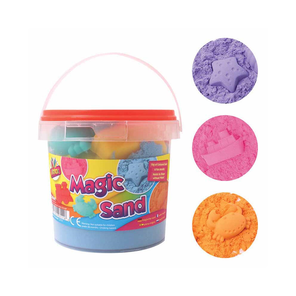 Magic Sand 1kg Play Tub Set Sand 6 Moulds Kinetic Squeeze Sand