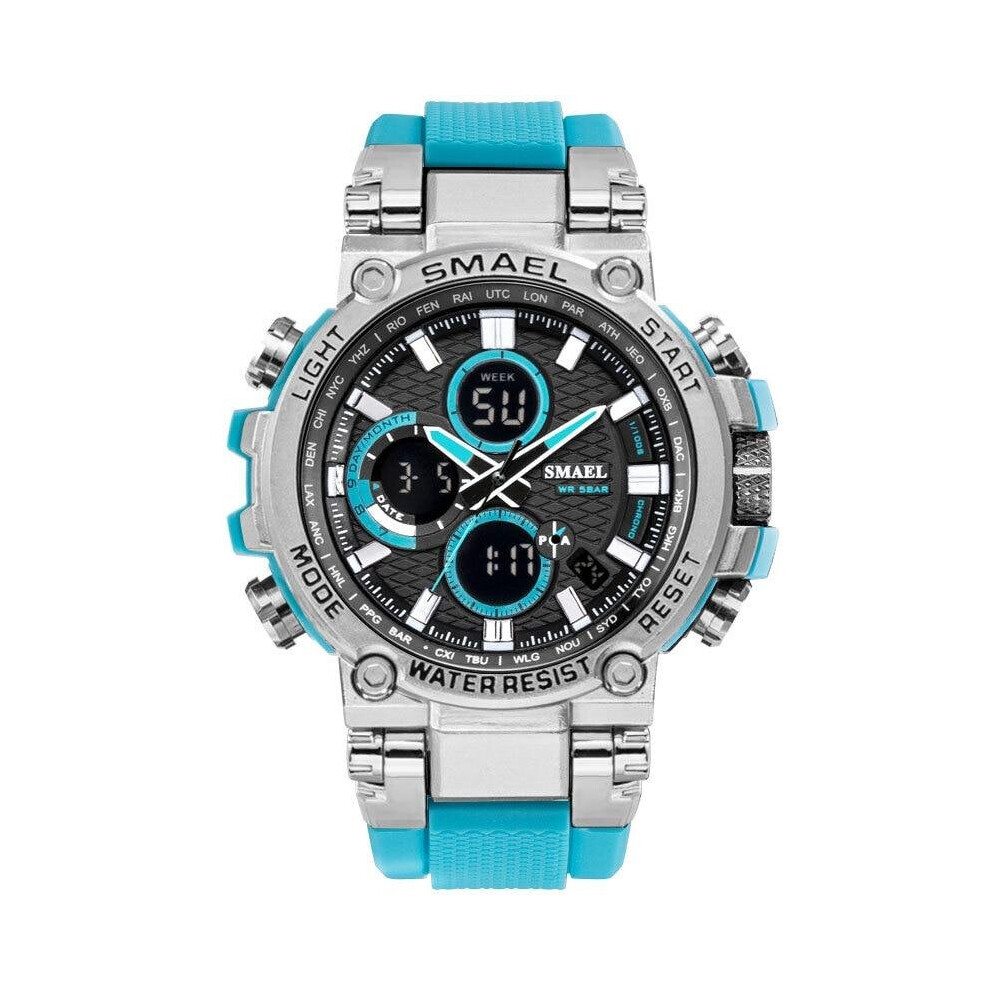 (Light blue, China) Men Digital Double Time Chronograph Sport Watch