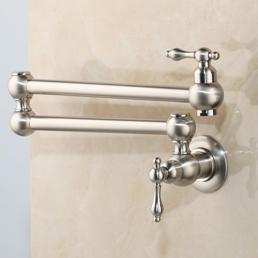(Nickel Brushed) Nickel Brushed Rotated Kitchen Sink Single Cold Tap Faucet, Solid Brass Basin, Swivel Wall Mounted Pot Filler Faucets 3503941581890
