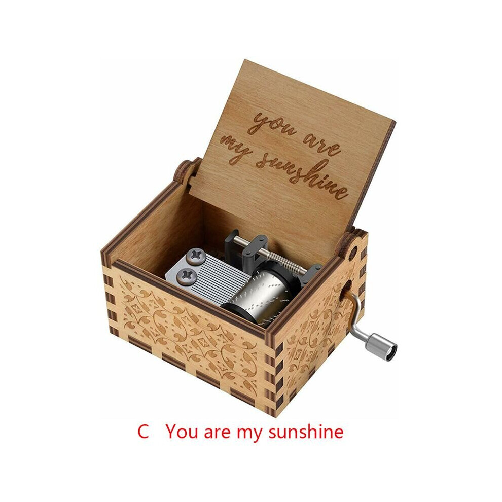 (C-You Are My Sunshine) Wooden Music Box Mom/Dad To Daughter Toy Kid Gift Brown