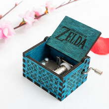 (Legend of Zelda(Blue)) Retro Music Box Carved Wood Toys Birthday Ornament