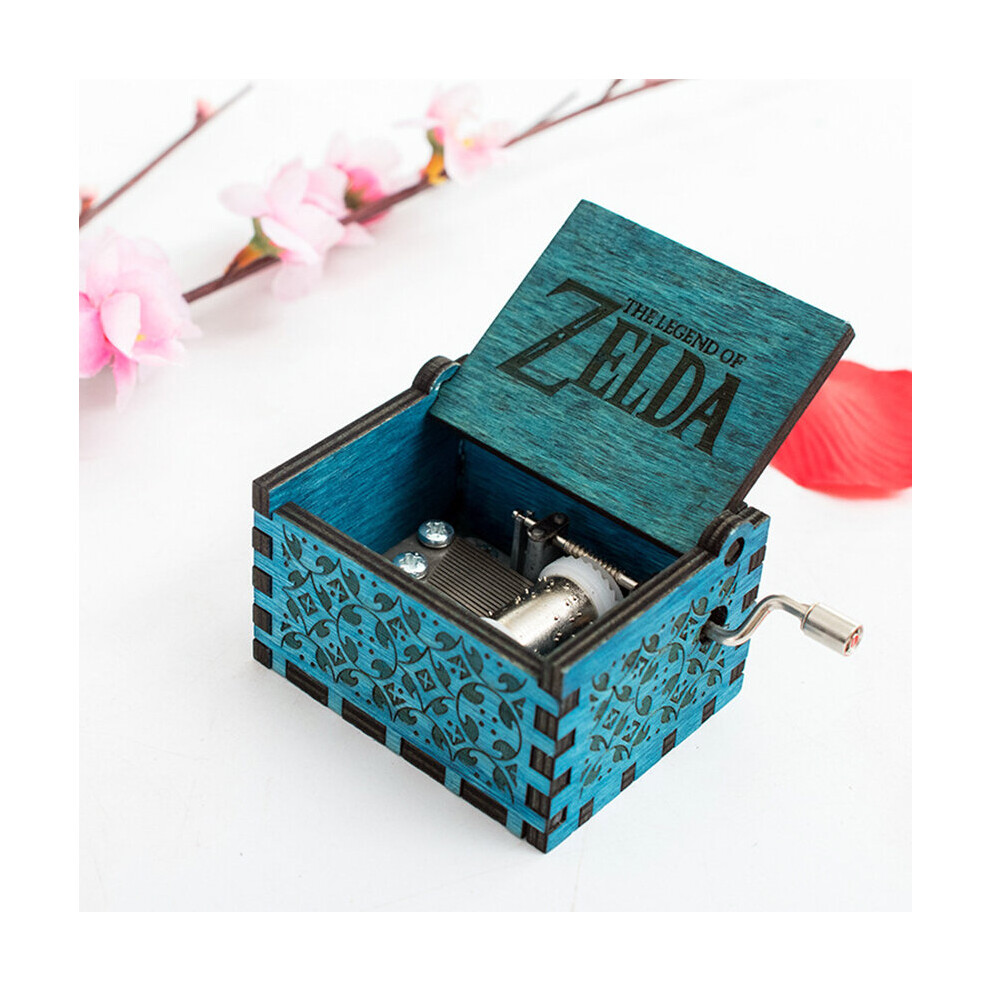 (Legend of Zelda(Blue)) Retro Music Box Carved Wood Toys Birthday Ornament