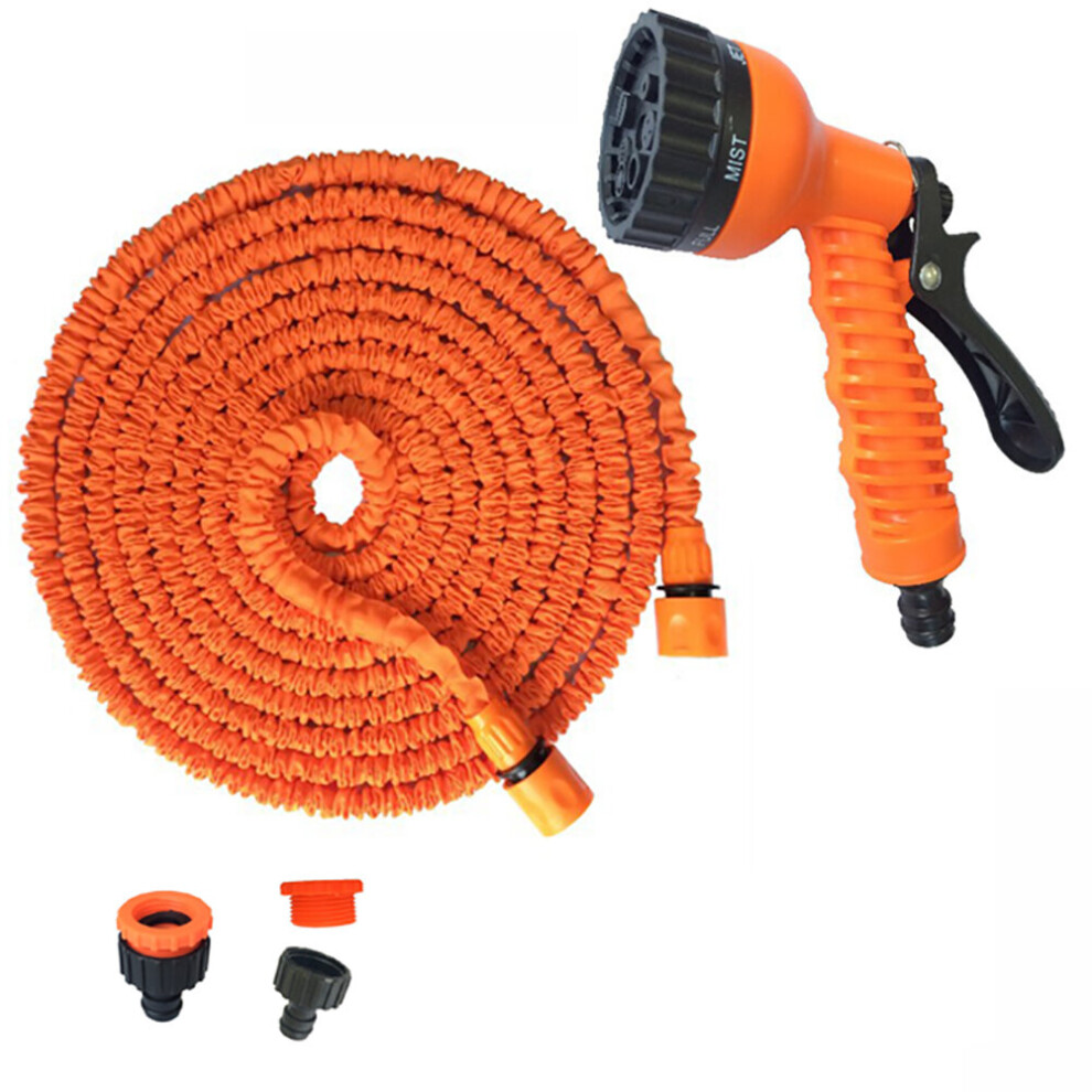 (orange, 100FT-30M Extended) Garden Hose Pipe With Spray Gun Expandable Magic Telescopic Hose with 1/2'' and 3/4'' Connector