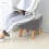 Living And Home 40CM Grey Square Linen Footstool Ottoman 6