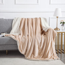 (Camel, Double (150 x 200 cm)) Sherpa Fleece Throw Blanket Double-Sided Soft Blankets