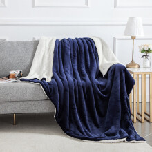 (Navy Blue, Single (130 x 150 cm)) Sherpa Fleece Throw Blanket Double-Sided Soft Blankets