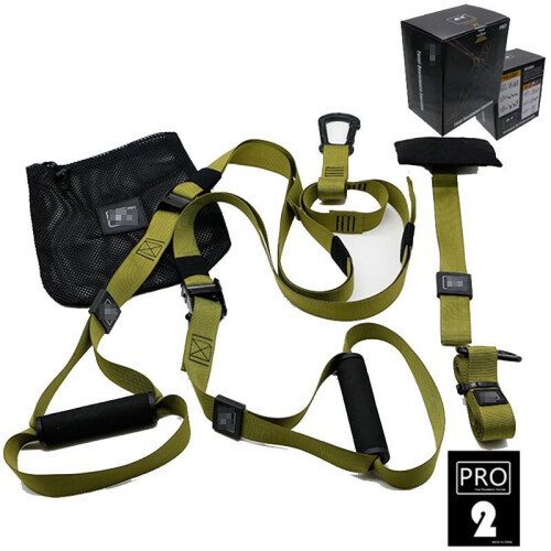 (Green Pro 2) Home Gym Suspension Resistance Training Strap