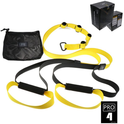 (Yellow Pro 4) Home Gym Suspension Resistance Training Strap